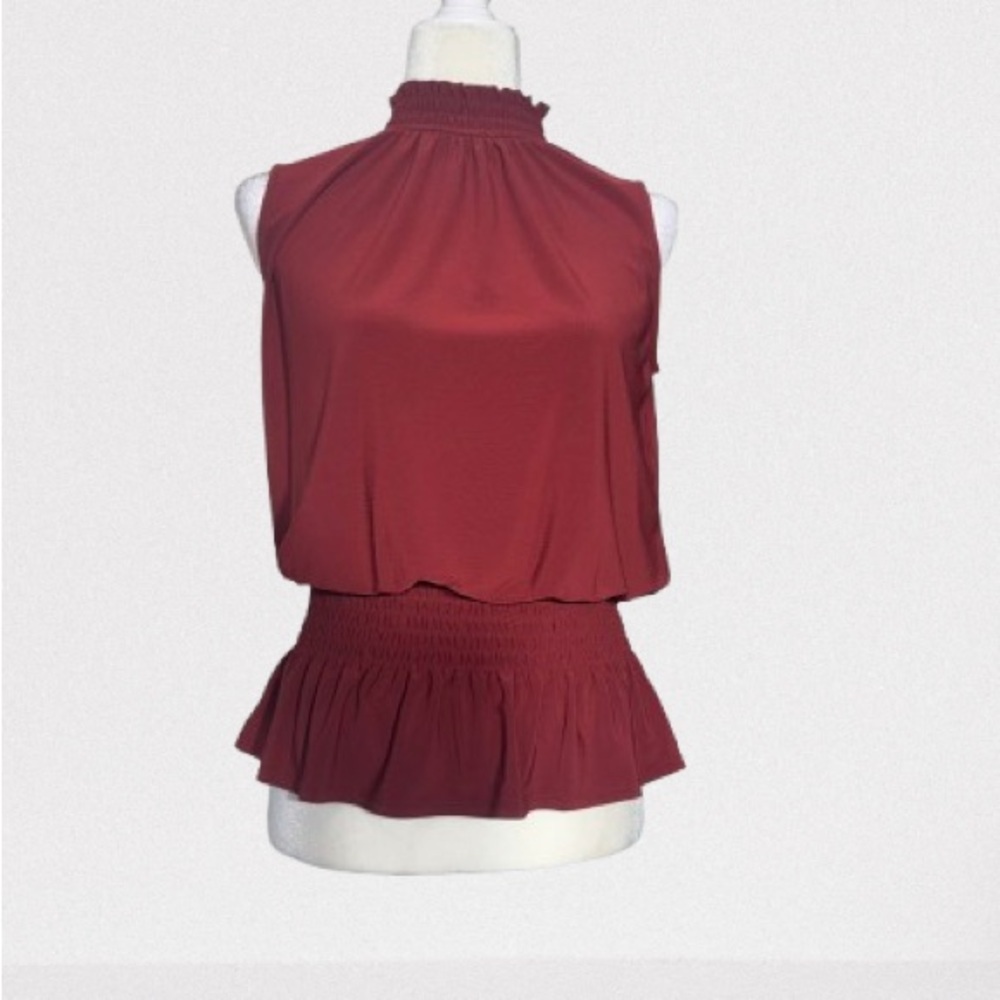 White House Black Market Sleeveless Mock Neck Tank Top - Burgundy Small